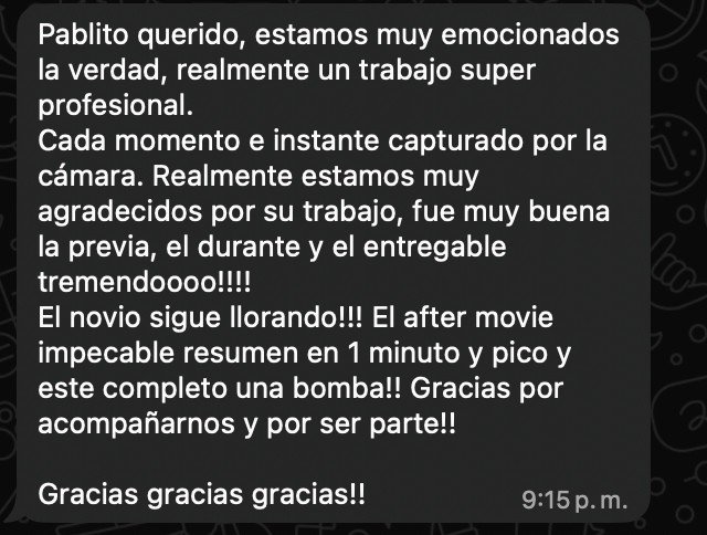 Mensaje real de agradecimiento por el trabajo de foto y film